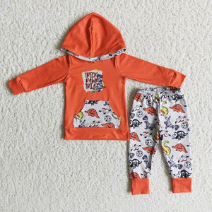 Dinosaur Orange Hoodie Sets Boys Halloween Outfits