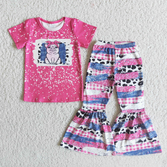 Promotional Pig Hot Pink Girls Short Sleeve+Trousers Sets