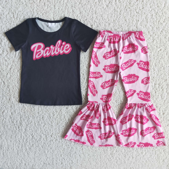 Cartoon Dolls Letters Girls Short Sleeve+Trousers Sets