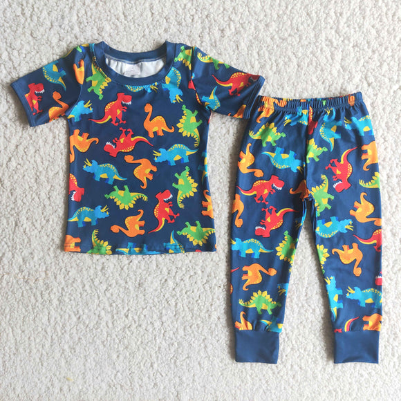 Dinosaur Navy Boys Short Sleeve Pajamas