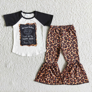 Promotional Singer Leopard Print Girls Short Sleeve+Trousers Sets