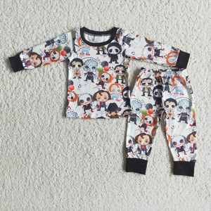 Cartoon White Boys Halloween Pajamas