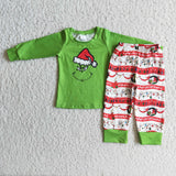 Promotional Cartoon Smile Green Top White Boys Christmas Pajamas