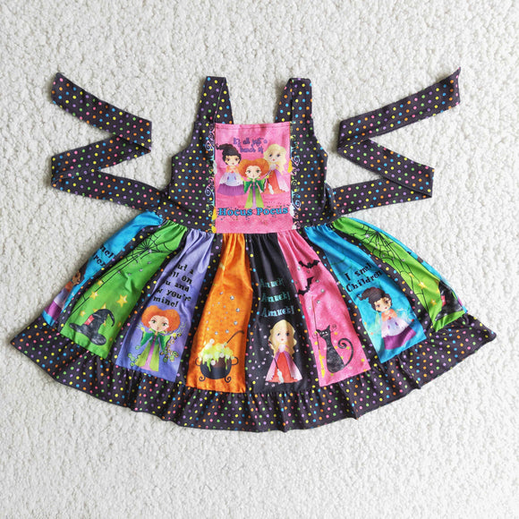 Cartoon Patchwork Black Girls Halloween Dress