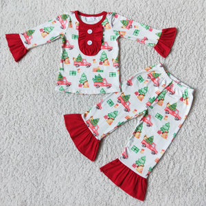 Promotional Car Tree Red Girls Christmas Pajamas