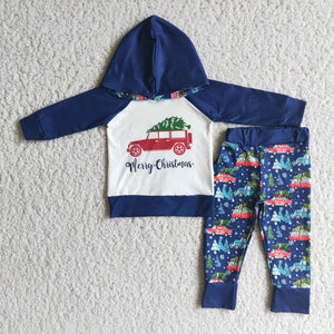 Promotional Merry Blue Boys Christmas Hoodie Sets