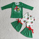 Promotional Cartoon Bows Green Girls Christmas Outfits