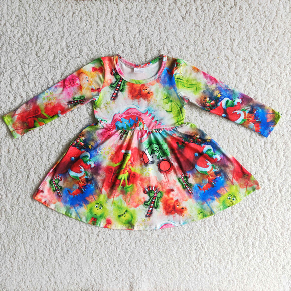 Promotional Cartoon Tie Dye Girls Christmas Dress