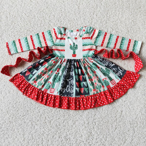 Promotional Cactus Stripes Girls Christmas Dress