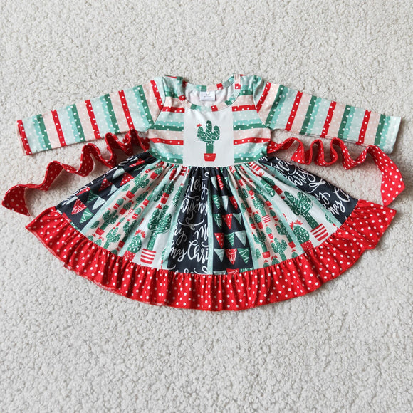 Promotional Cactus Stripes Girls Christmas Dress