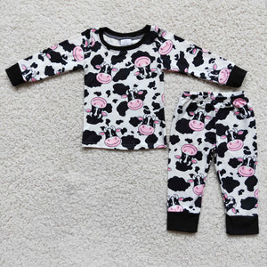 Promotional Cow Print Black White Long Sleeve Pajamas