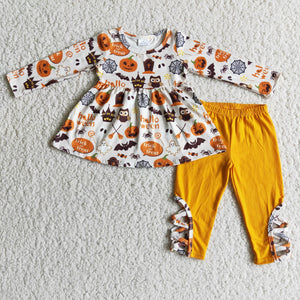 Orange Legging Pumpkin Bats Girls Halloween Outfits