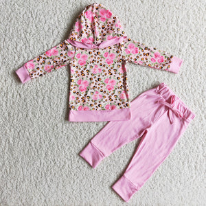 Promotional Floral Pink Kids Fall Hoodie Sets