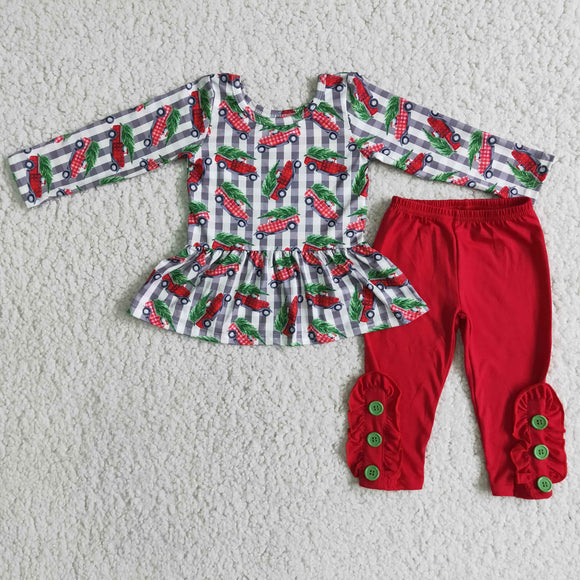 Promotional Car Tree Red Legging Girls Christmas Outfits