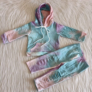 Promotional Light Blue Tie Dye Boys Fall Hoodie Sets