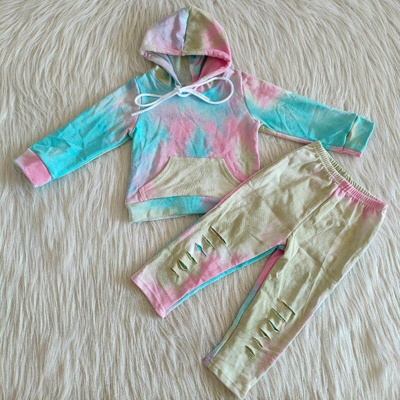 Promotional Blue Tie Dye Boys Fall Hoodie Sets