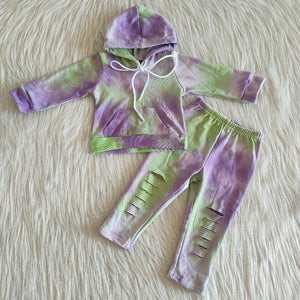 Promotional Purple Green Tie Dye Boys Fall Hoodie Sets