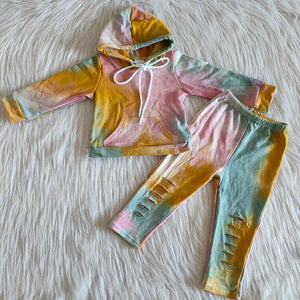 Promotional Light Yellow Tie Dye Boys Fall Hoodie Sets