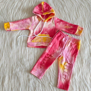 Red Tie Dye Boys Fall Hoodie Sets