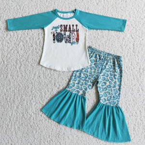 Promotional Small Town Gem Leopard Print Girls Long Sleeve+Trousers Sets