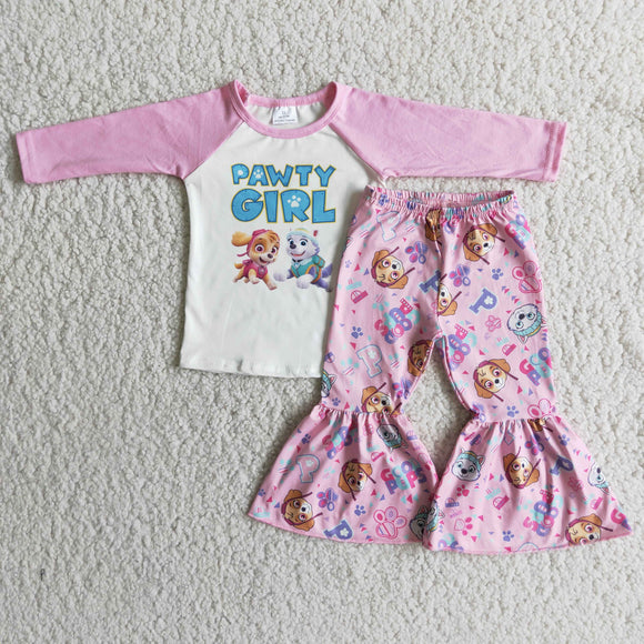 Promotional Cartoon Dogs Pink Girls Long Sleeve+Trousers Sets