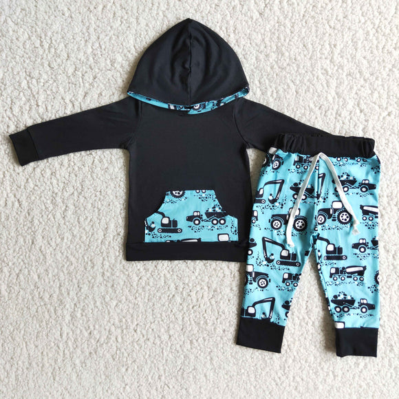 Truck Black Blue Boys Fall Hoodie Sets