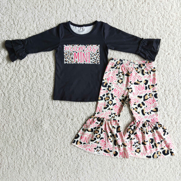 Promotional Mini Pink Leopard Print Girls Long Sleeve+Trousers Sets