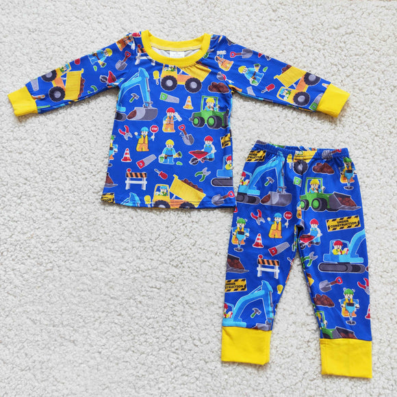 Cartoon Blue Yellow Boys Long Sleeve Pajamas