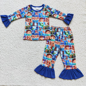 Promotional Cartoon Blue Girls Long Sleeve Pajamas