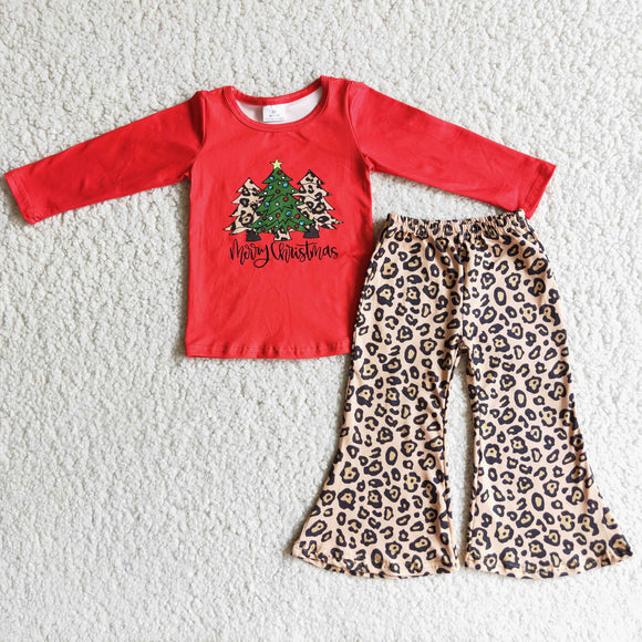 Promotional Trees Merry Christmas Leopard Print Girls Christmas Outfits