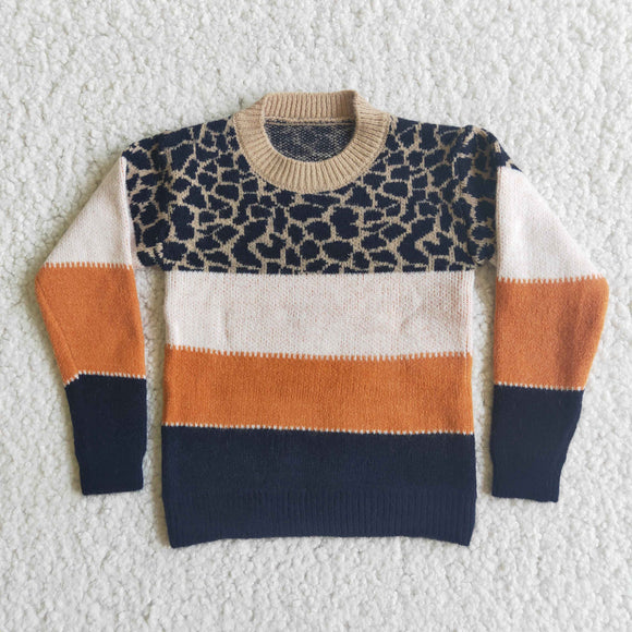 Leopard Print Orange Kids Sweaters