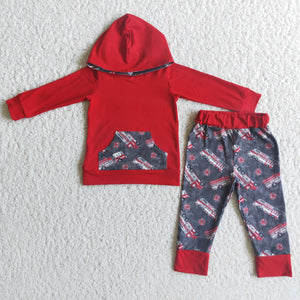 Fire Fighting Truck Red Boys Fall Hoodie Sets