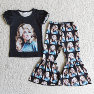 Promotional Black Girls Short Sleeve+Trousers Sets