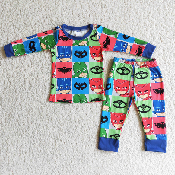 Cartoon Blue Boys Long Sleeve Pajamas