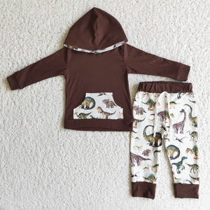 Dinosaur Brown Boys Fall Hoodie Sets