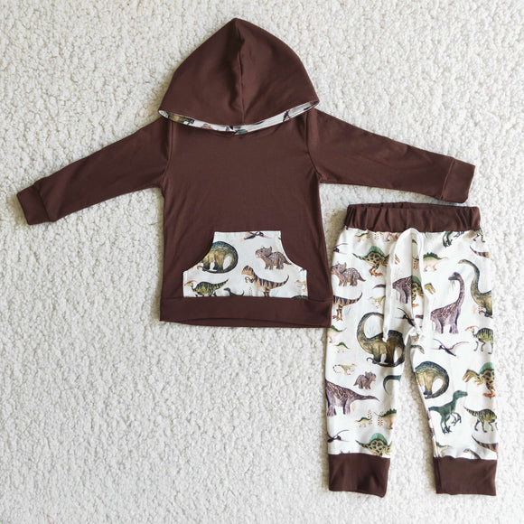 Dinosaur Brown Boys Fall Hoodie Sets