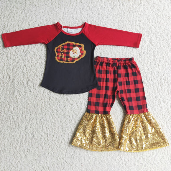 Promotional HO HO Santa Sequins Girls Christmas Outfits