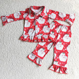 Santa Red Collar Girls Christmas Pajamas