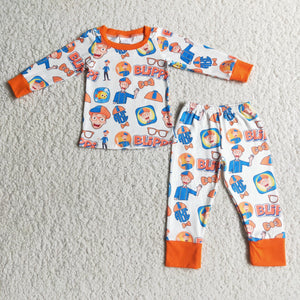 Cartoon Orange White Boys Long Sleeve Pajamas