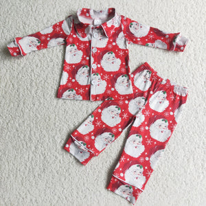 Santa Red Collar Boys Christmas Pajamas