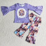 Promotional Cartoon Princess Purple Girls Long Sleeve+Trousers Sets