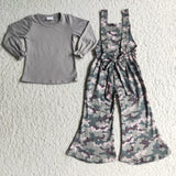 Camo Gray Girls Suspender Pants Overalls Sets