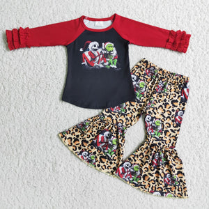 Cartoon Leopard Print Girls Christmas Outfits