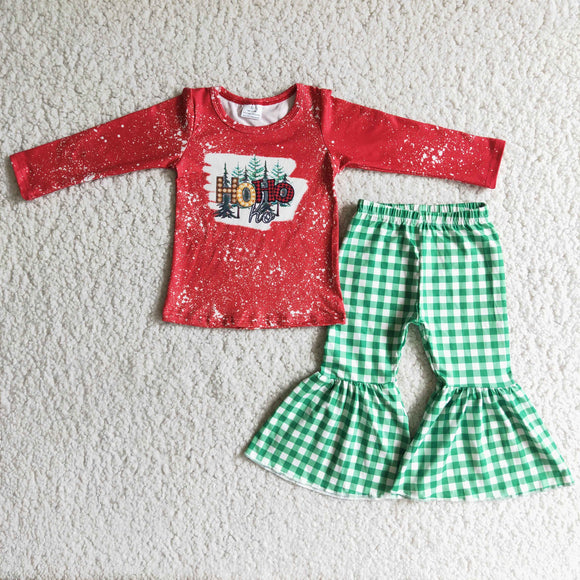 Promotional HOHO Tree Green Plaid Girls Christmas Outfits