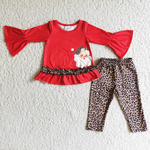 Promotional Santa Leopard Print Legging Girls Christmas Outfits