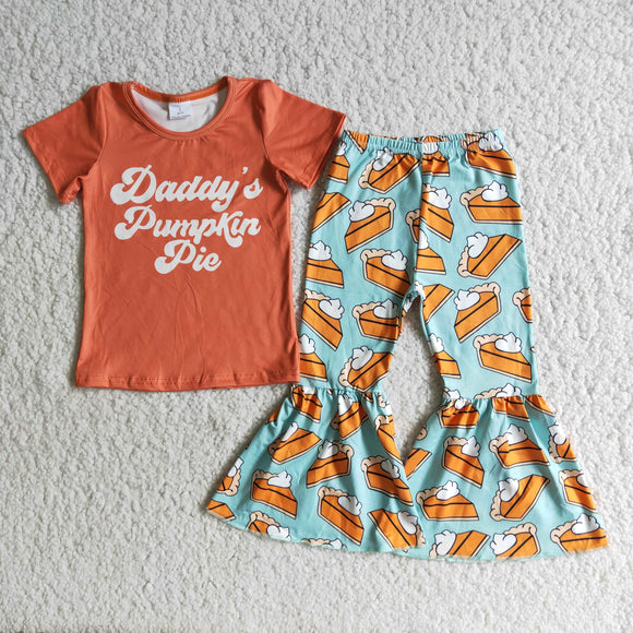 Daddy's Pumpkin Pie Orange Girls Short Sleeve+Trousers Sets