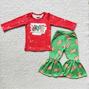 Promotional Gingerbread Red Green Girls Christmas Outfits