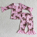 Cow Heifer Yak Pink Girls Long Sleeve Pajamas