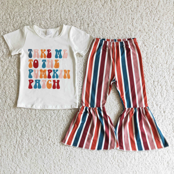 Pumpkin Patch Red Stripes Girls Short Sleeve+Trousers Sets