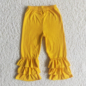 Yellow Ruffles Girls Loose Pants